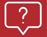 A red rectangular icon with a white speech bubble outline in the center. Inside the bubble is a large white question mark.