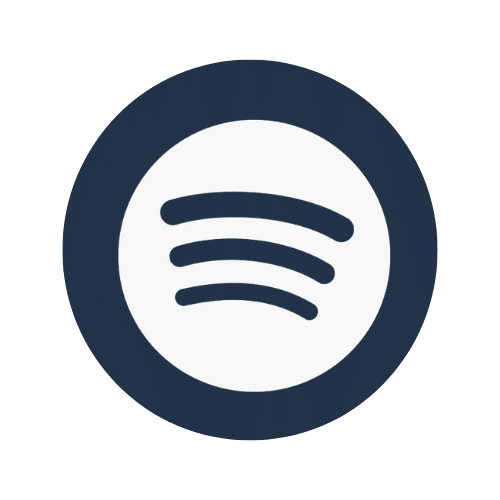 Spotify logo: a dark circle with three curved lines inside, resembling sound waves, on a white circular background.